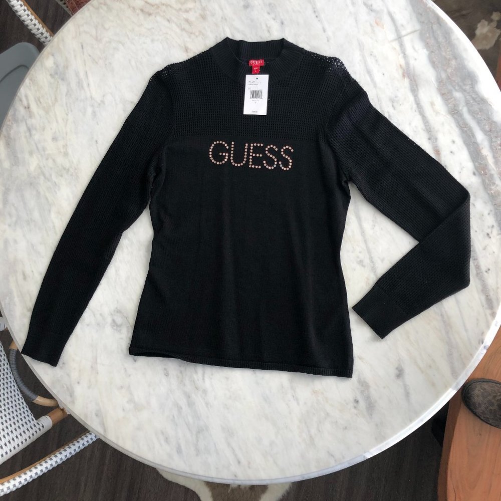Guess NWT Long Sleeve Pamelyn Netted Logo Sweater Top - Size L